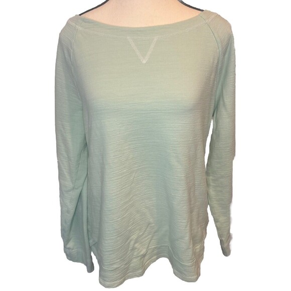 T by Talbots GREEN Knit Long Sleeve Crew Neck Top UPF 50+ Activewear Sz Large - Picture 1 of 8